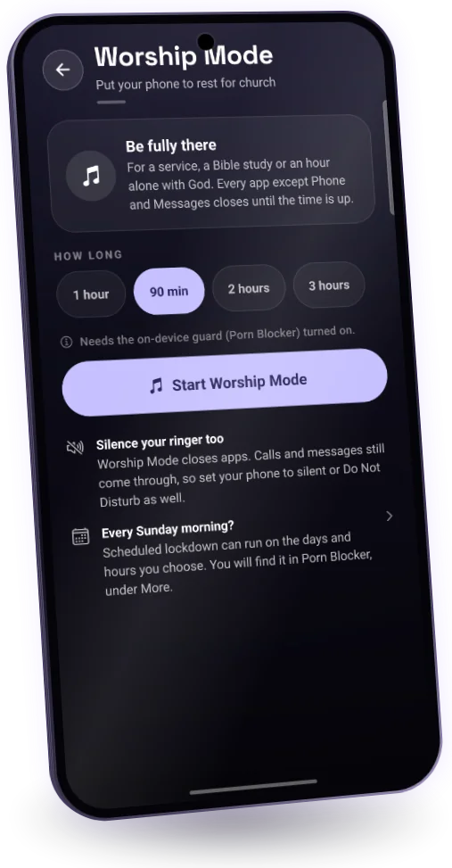 Worship Mode screen on a phone